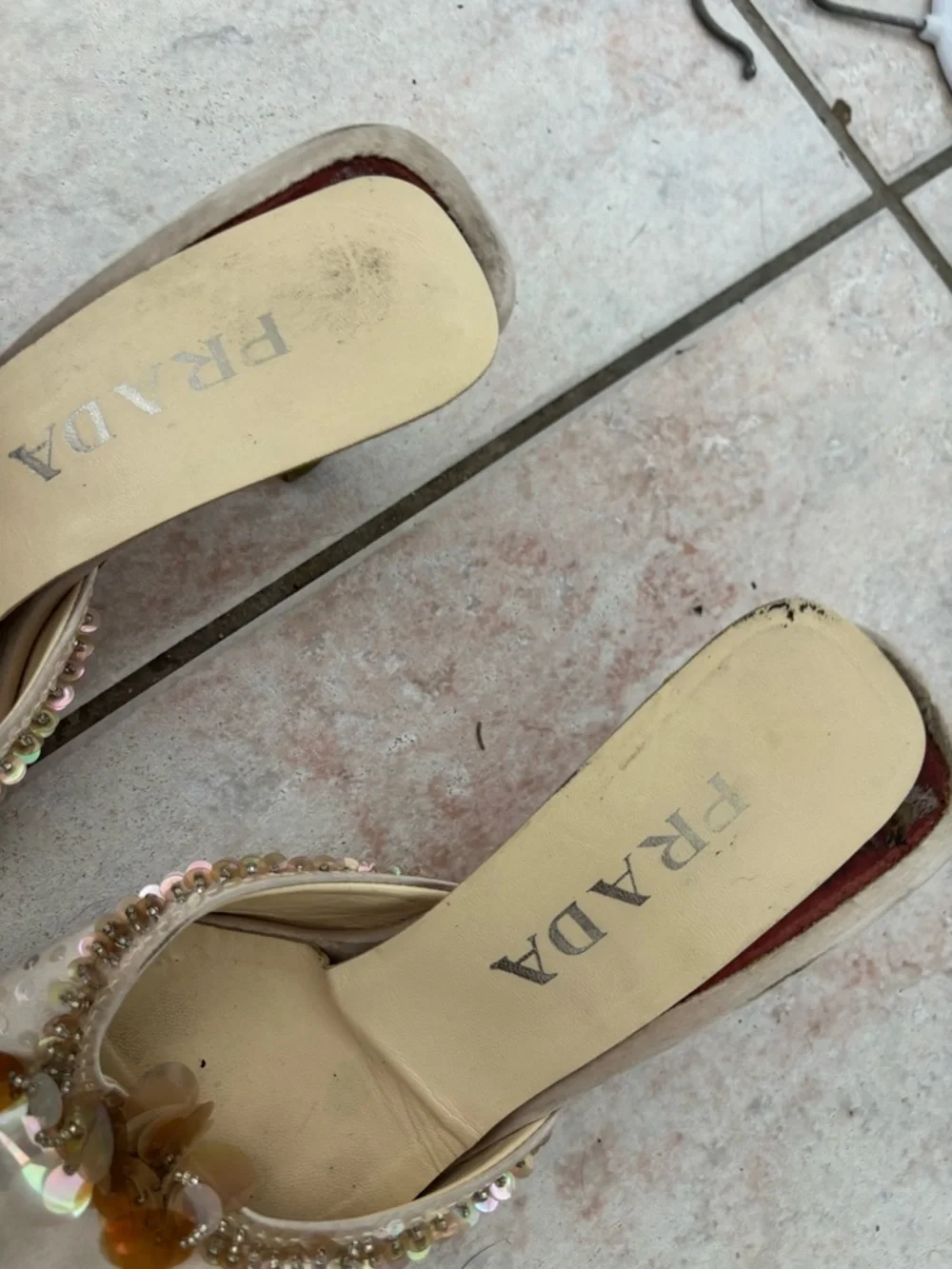 Prada heels Bead slides 90s shoes vintage sandals kitten mules sequin open toe - Picture 4 of 10